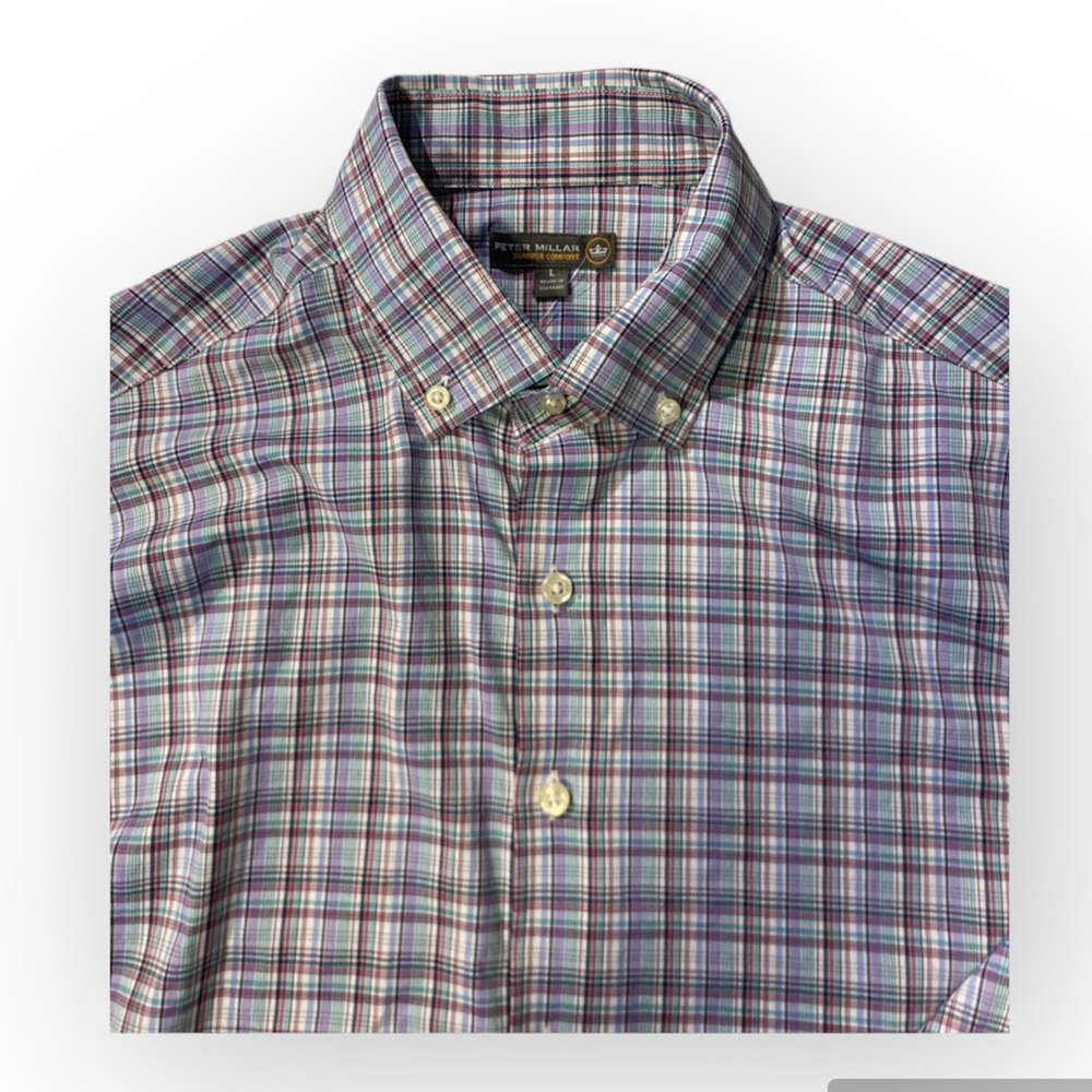 Peter Millar Men Crown Shirt Large Long Sleeve Plaid- Good Condition